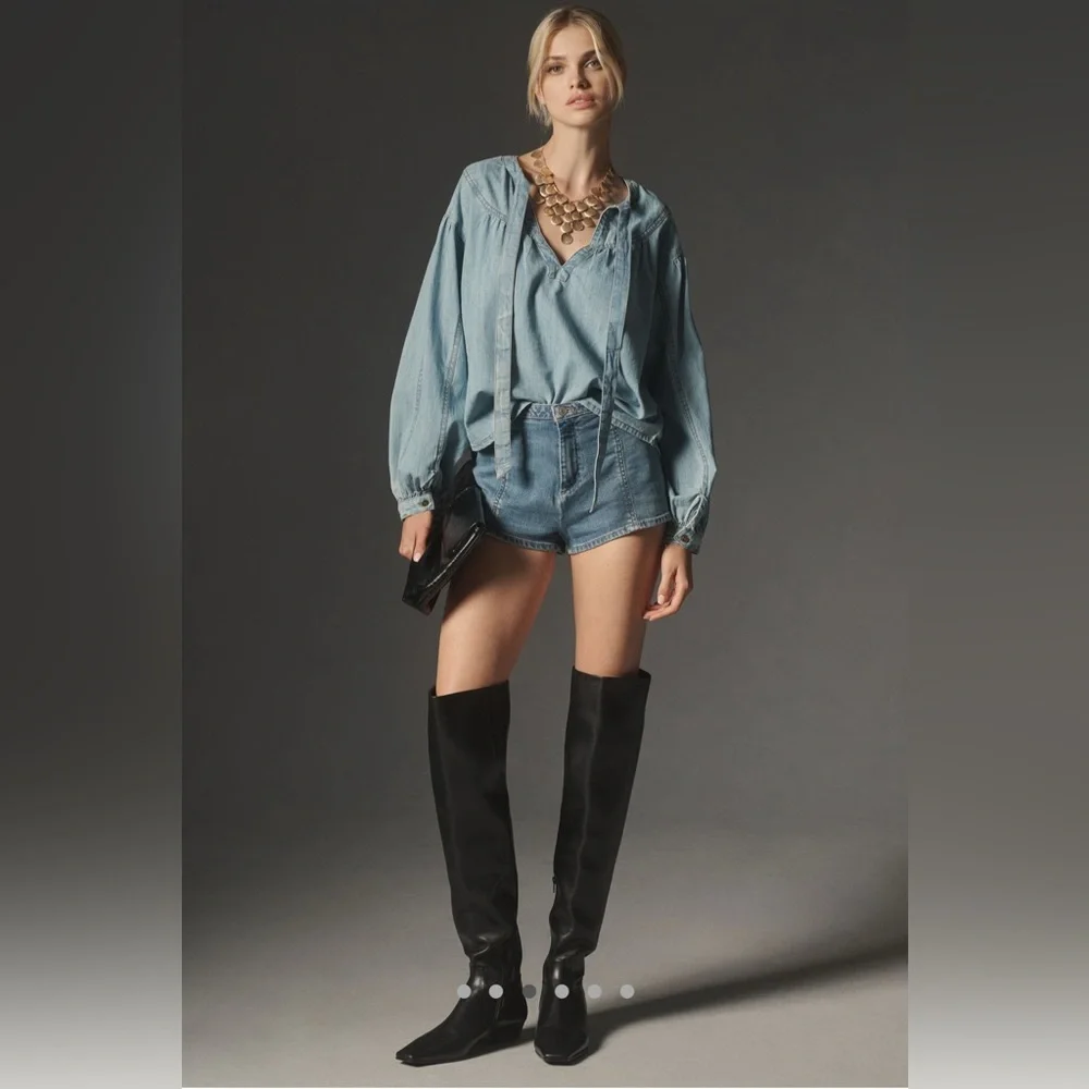 NWT Anthropologie Pilcro Low-Rise Micro Shorts Denim Med Blue Size 26,27,28 - Picture 3 of 6
